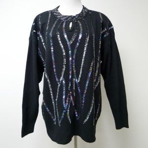 vintage 80s Priscilla hand  beaded wool sweater